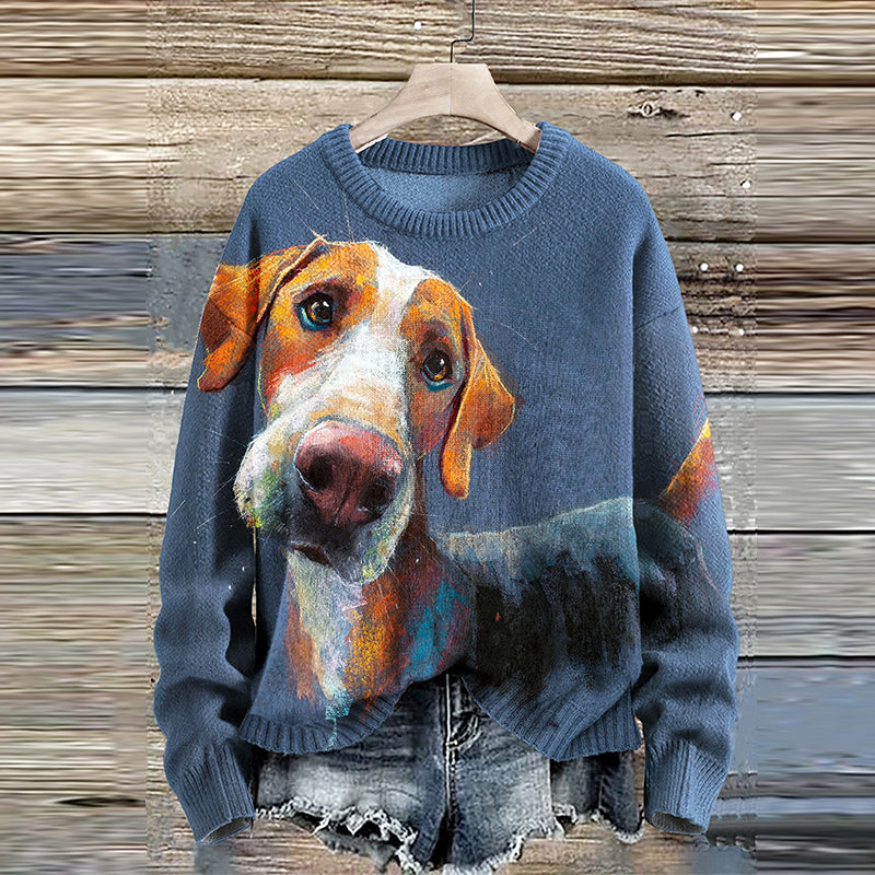 Comstylish Dog Print Cozy Knit Sweater