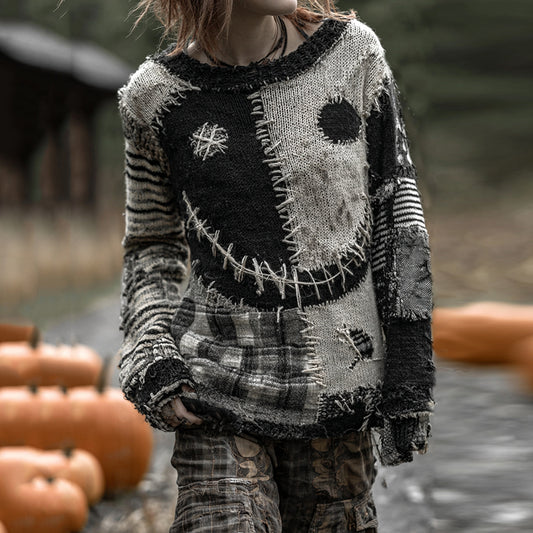 Halloween Evil Face Art Cozy Knit Sweater artswardrobe