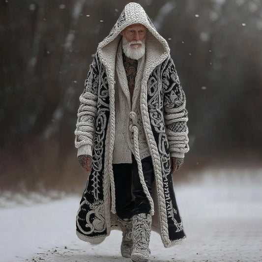 Men's Vintage Viking Celtic Knot Art Color Block Cozy Long Cardigan Sweater artswardrobe