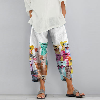 Comstylish Smile Cute Dogs Photo Printed Pocket Casual Pants