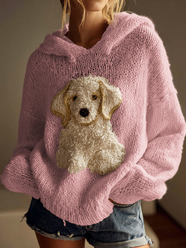 Classic Fuzzy Golden Retriever Dog Felt Cozy Knit Hooded Sweater artswardrobe