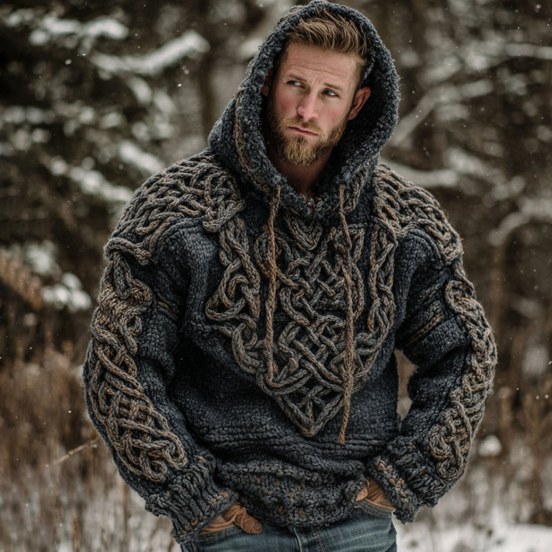 Men's Retro Celtic Knot Art Warm Hooded Sweater artswardrobe