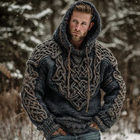Men's Retro Celtic Knot Art Warm Hooded Sweater artswardrobe