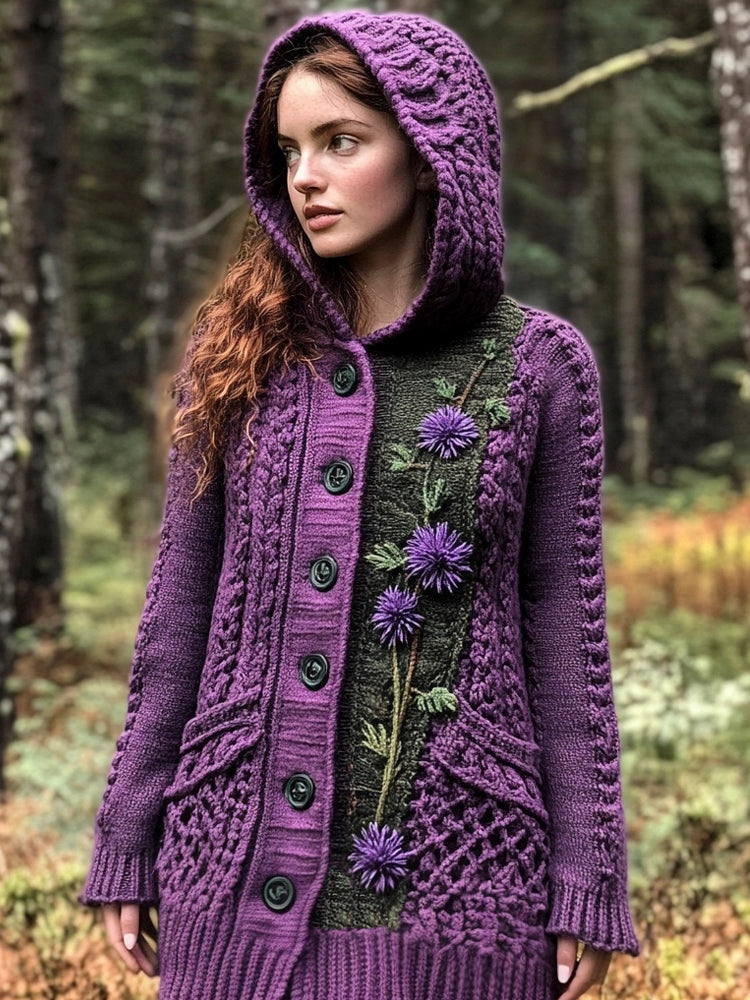 Scottish Thistle Flower Women's Hooded Cardigan artswardrobe