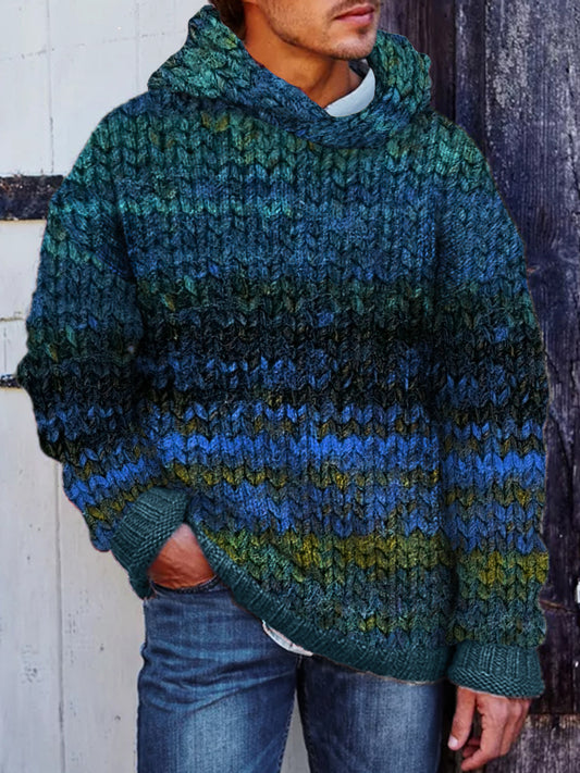Men's Vintage Colorful Crochet Art Cozy Hooded Sweater elevenforest