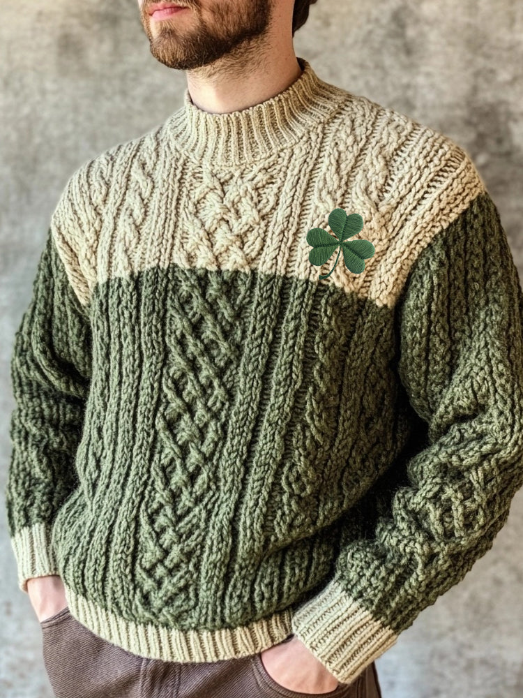 Men's Shamrock Embroidered Celtic Jacquard Contrast Color Sweater elevenforest