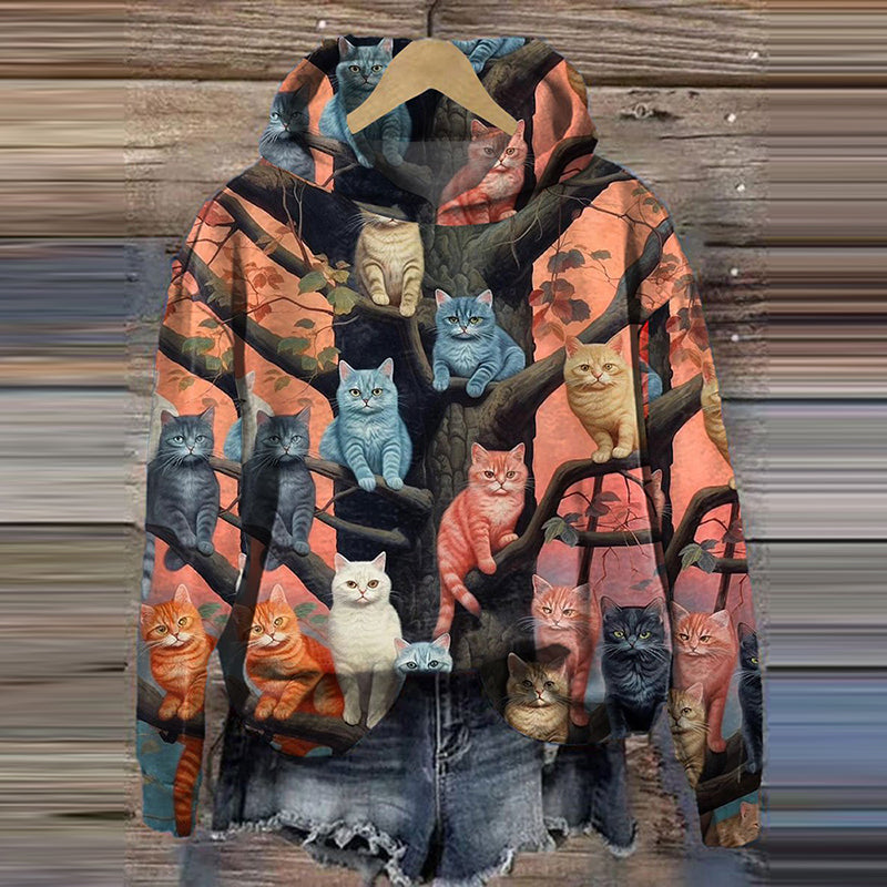 Women Cute Cats Art Print Casual Hoodie elevenforest