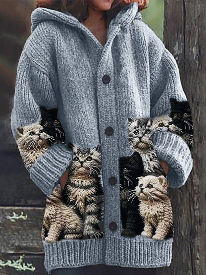 Fuzzy Cats Crochet Art Cozy Knit Hooded Cardigan elevenforest
