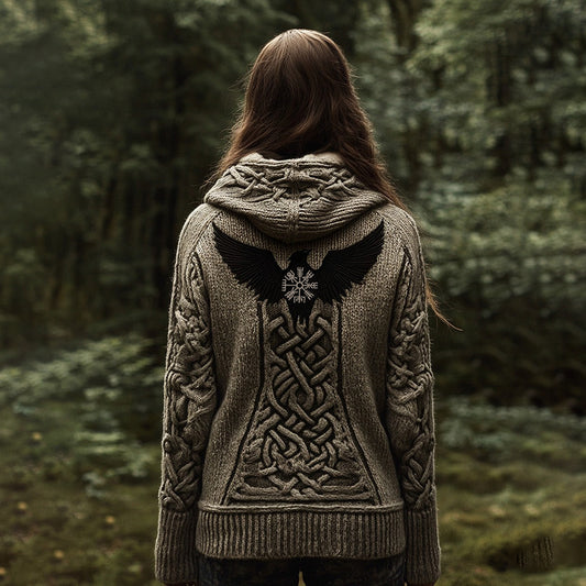Women's Viking Tribal Birds Celtic Knotwork Hooded Sweater elevenforest