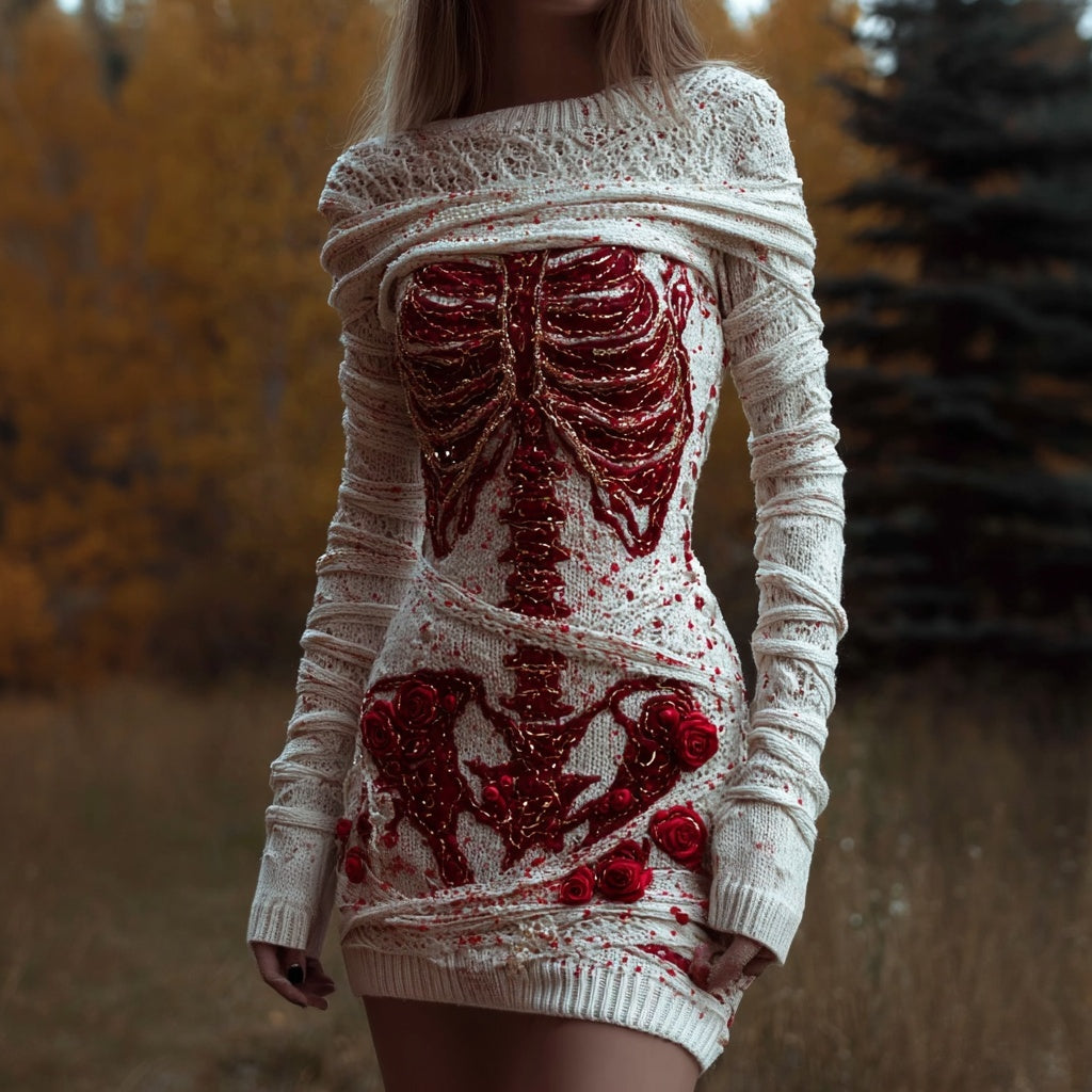 Vintage Bloody Skeleton Anatomy Roses Bandages Sweater Dress artswardrobe