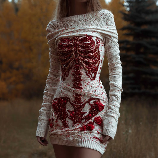 Vintage Bloody Skeleton Anatomy Roses Bandages Sweater Dress artswardrobe
