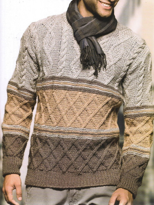 Retro Patchwork Color Men's Round Neck Sweater elevenforest