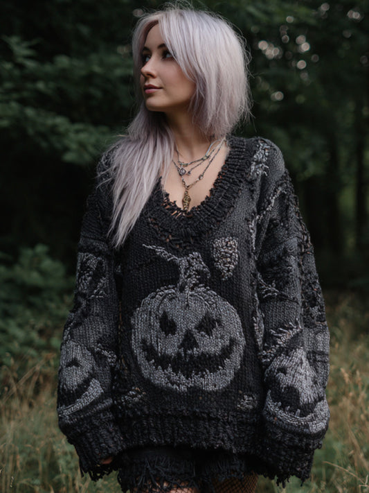 Women's Vintage Halloween Pumpkin Knit Sweater artswardrobe