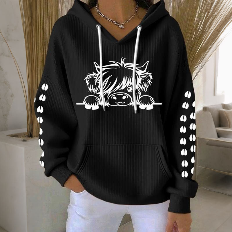 Women's Cute Highland Cow Print Casual Hoodie artswardrobe