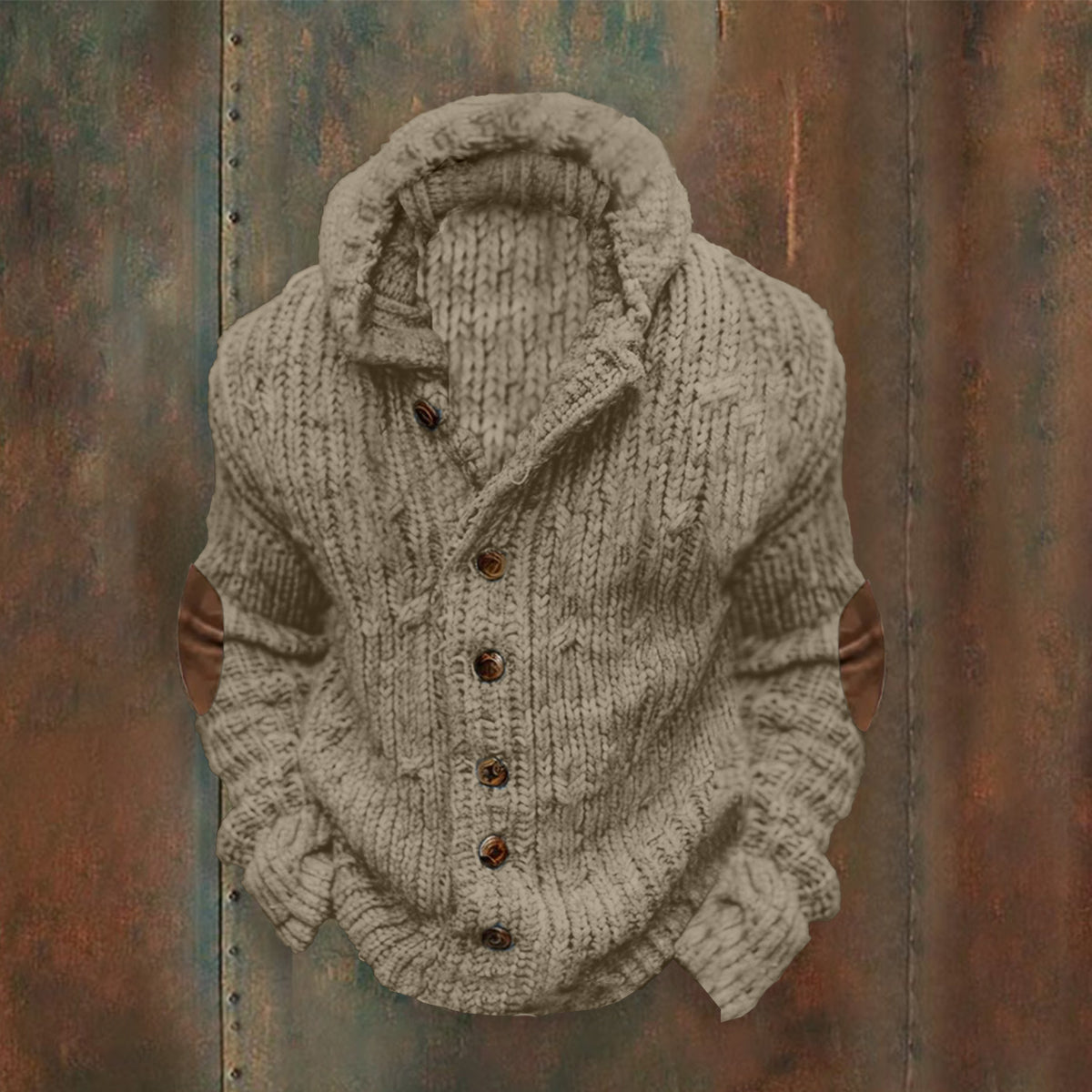 Vintage Cable Knit Basic Buttons Hooded Sweater elevenforest