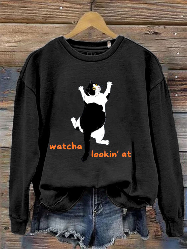 Funny Watcha Lookin'at Print Sweatshirt artswardrobe