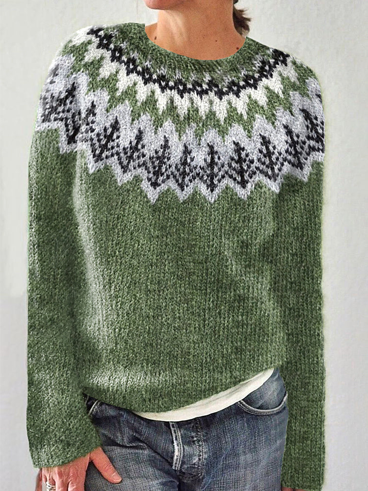 Vintage Forest Trees Cozy Knit Iceland Sweater elevenforest