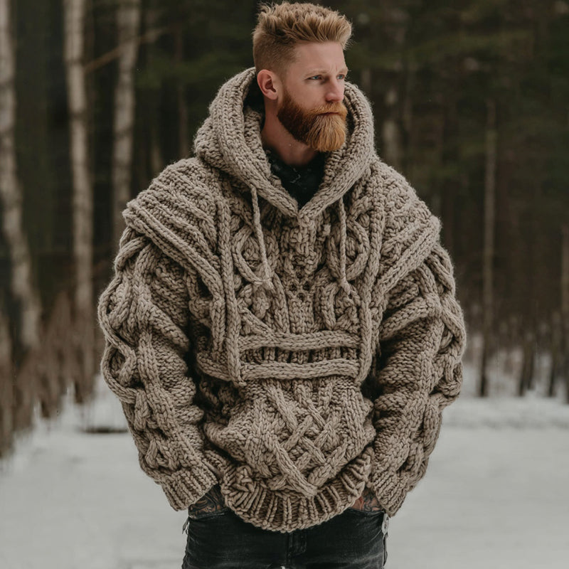 Men's Viking Celtic Jacquard Cozy Casual Hooded Sweater artswardrobe