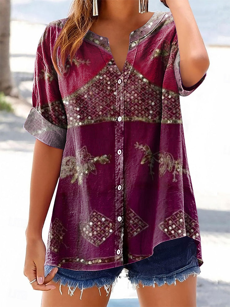 Women's Ethnic Style Tattoo Pattern Art Printed Cotton and Linen Casua