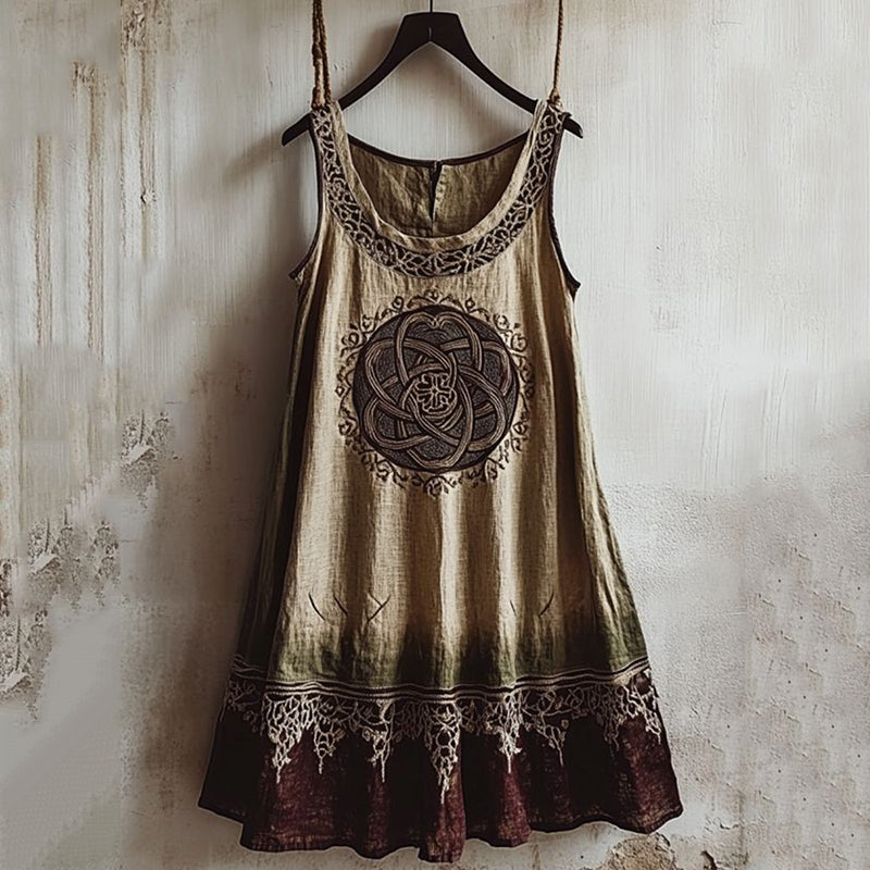 Vintage Viking Totem Color Block Linen Tank Dress artswardrobe