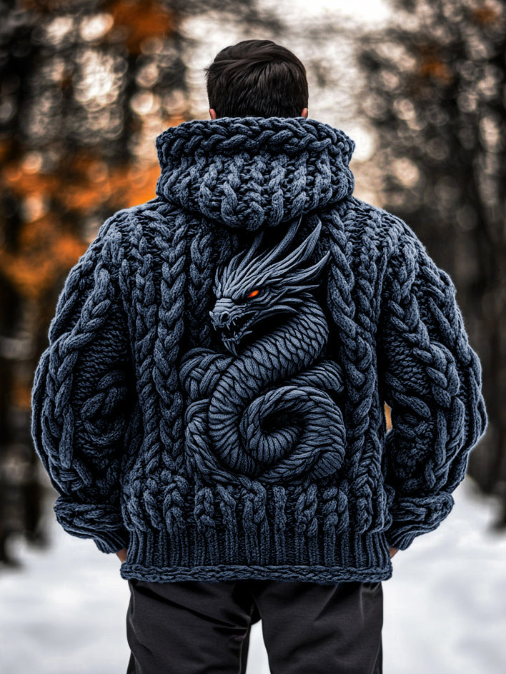 Men's Viking Dragon Style Celtic Thick Zip Hooded Sweater artswardrobe