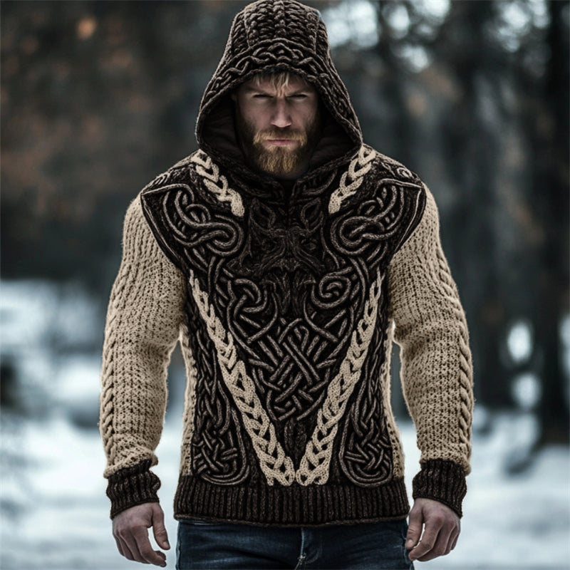 Men's Viking Wolf Inspired Celtic Chunky Hooded Sweater elevenforest