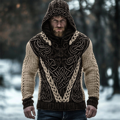 Men's Viking Wolf Inspired Celtic Chunky Hooded Sweater elevenforest
