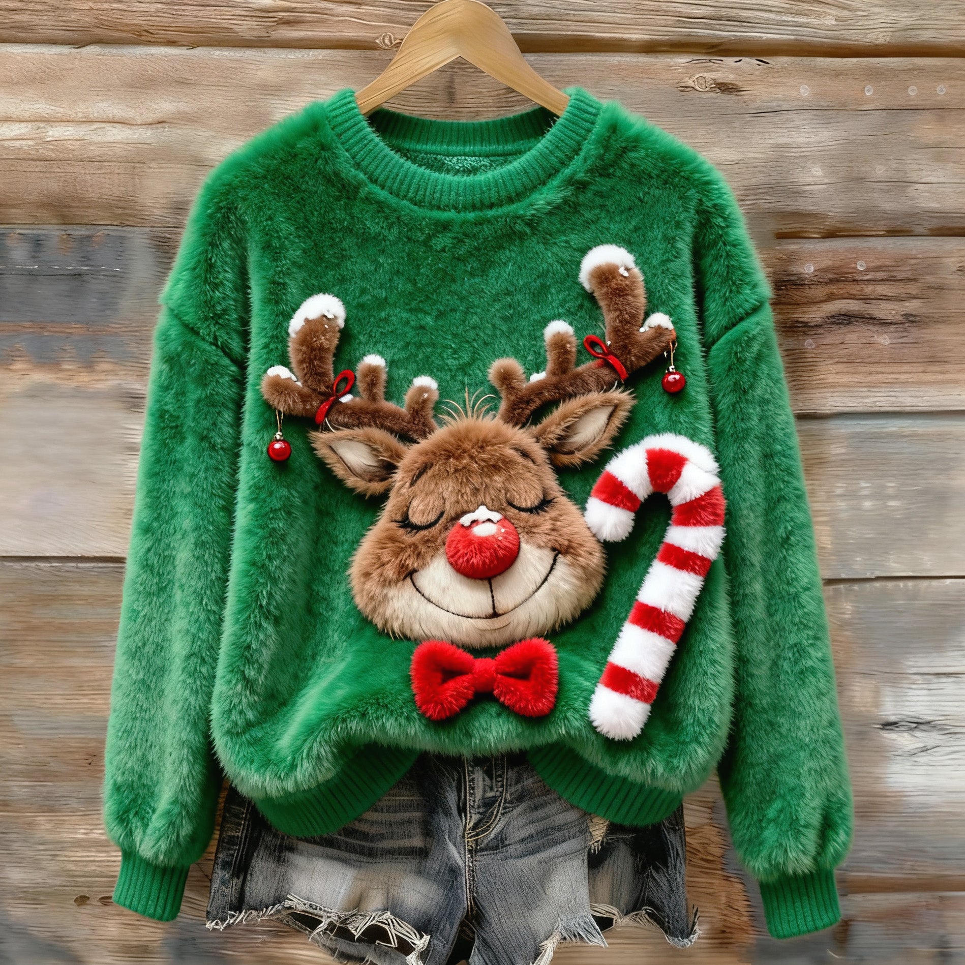 Women's Christmas Reindeer Plush Sweater
