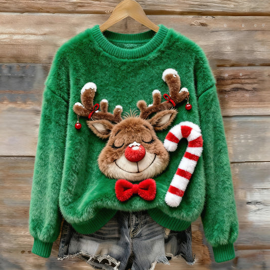 Women's Christmas Reindeer Plush Sweater