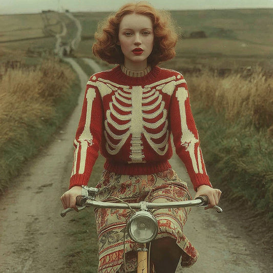 Women's Classic Vintage Skull Rib Art Cozy Knit Pullover Sweater artswardrobe