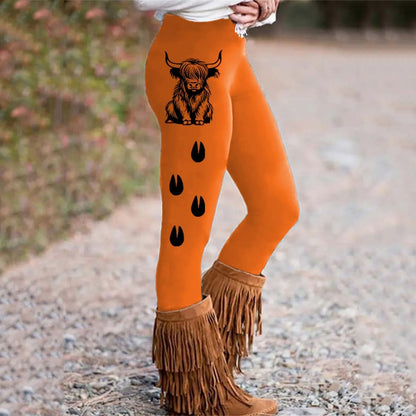 Women's Highland Cow Print Casual Leggings artswardrobe