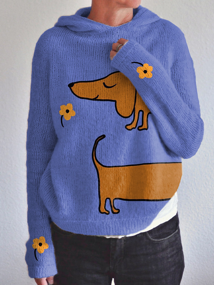 Comstylish Dachshund Dog Pattern Cozy Knit Hoodie
