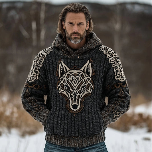 Men's Viking Wolf Celtic Vintage Cozy Hooded Sweater artswardrobe