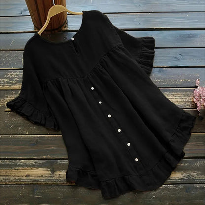 Comstylish Women's Retro Button Up Cotton And Linen Shirt