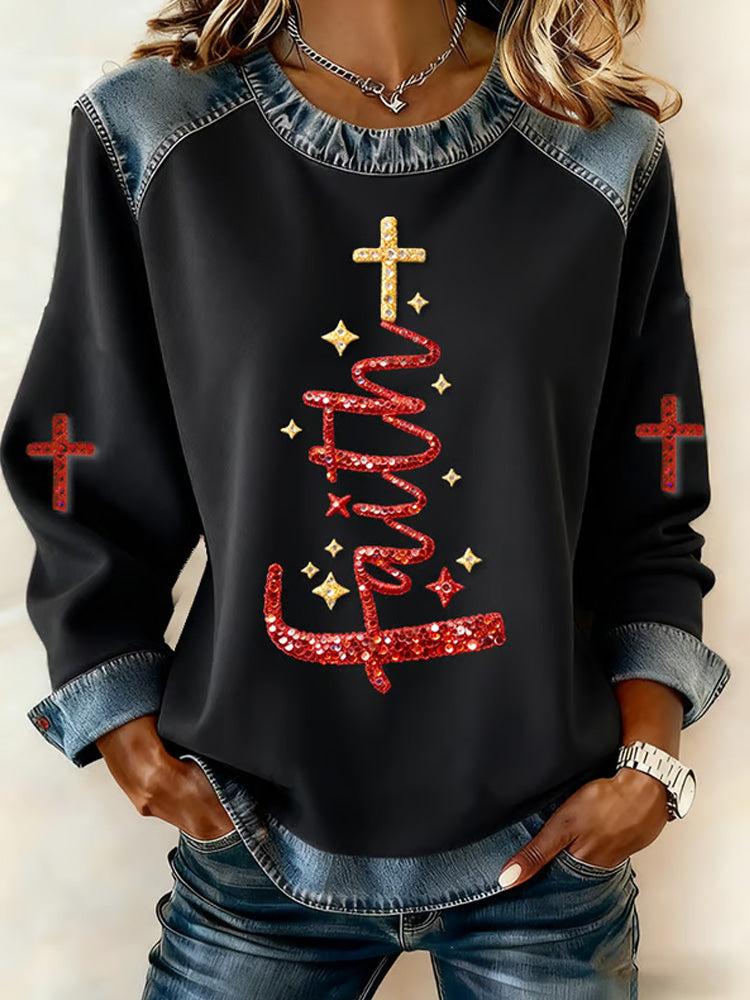 Comstylish Women's Casual Retro Christmas Faith Sweatshirt
