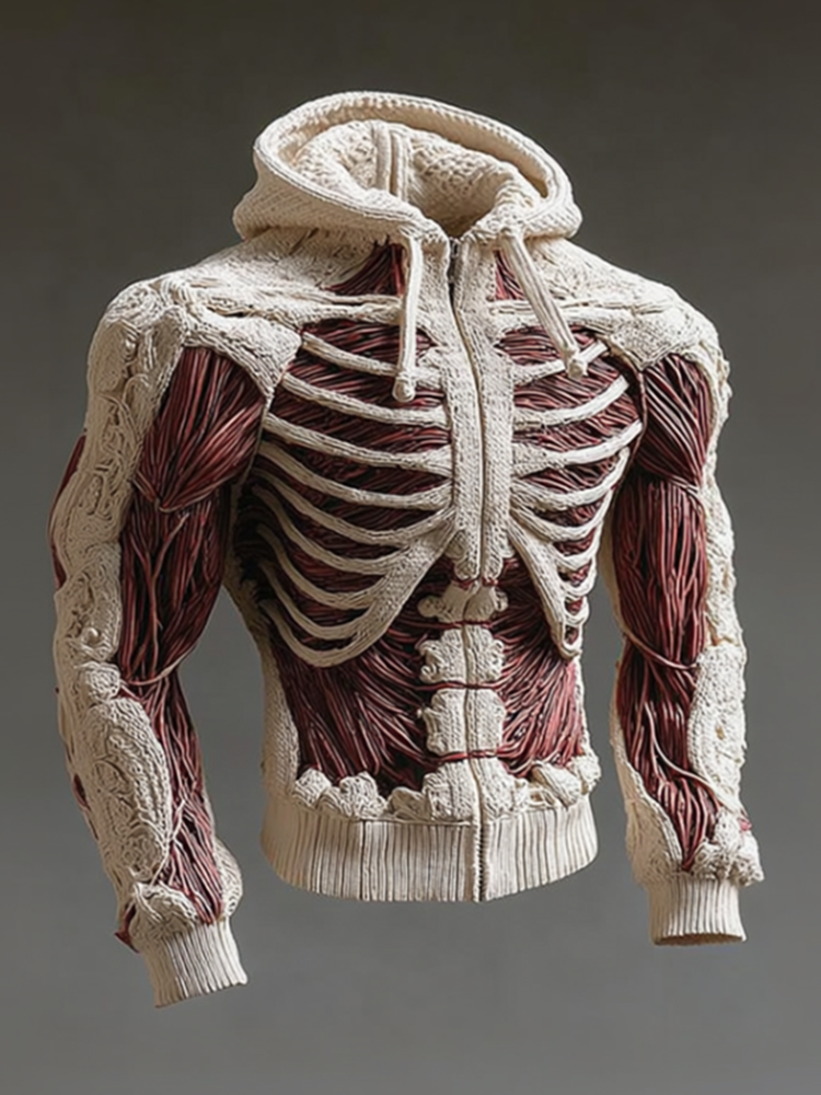 Halloween Muscle Line Art Men's Knit Sweater Jacket artswardrobe