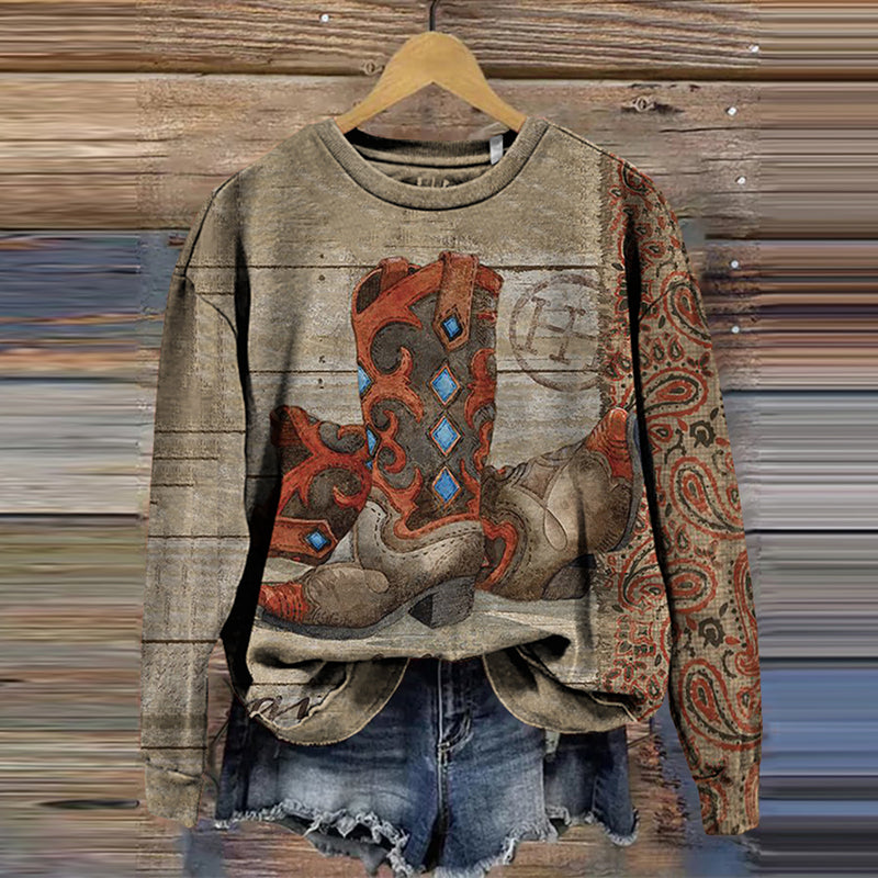 Comstylish Women's Vintage Tribal Boots Casual Sweatshirt