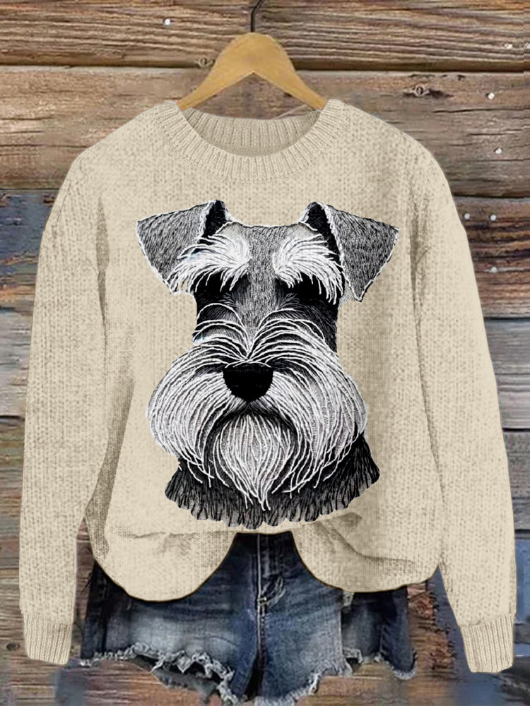 Comstylish Cute Schnauzer Embroidered Cozy Sweater