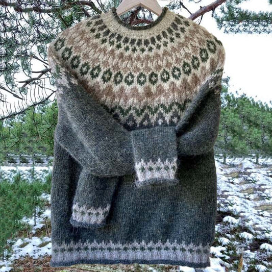 Unisex Vintage Icelandic Knit Jacquard Warmth Crew Neck Sweater elevenforest
