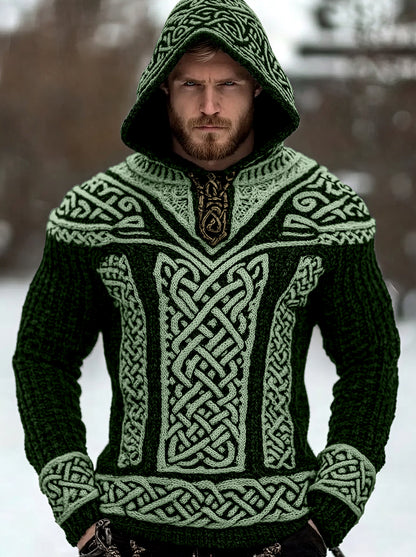 Men's Viking Tribal Jacquard Celtic Hooded Sweater elevenforest