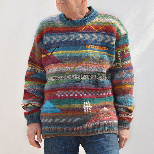 Retro Colorful Knitted Jacquard Iceland Crew Neck Sweater elevenforest