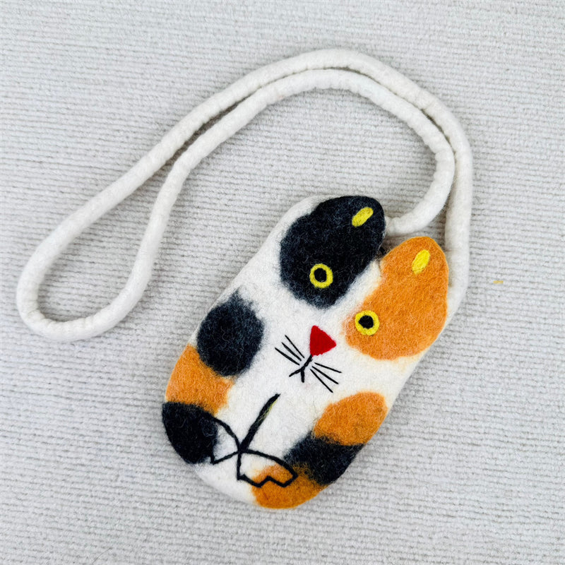 Comstylish Vintage Funny Calico Cat Handmade Felt Bag