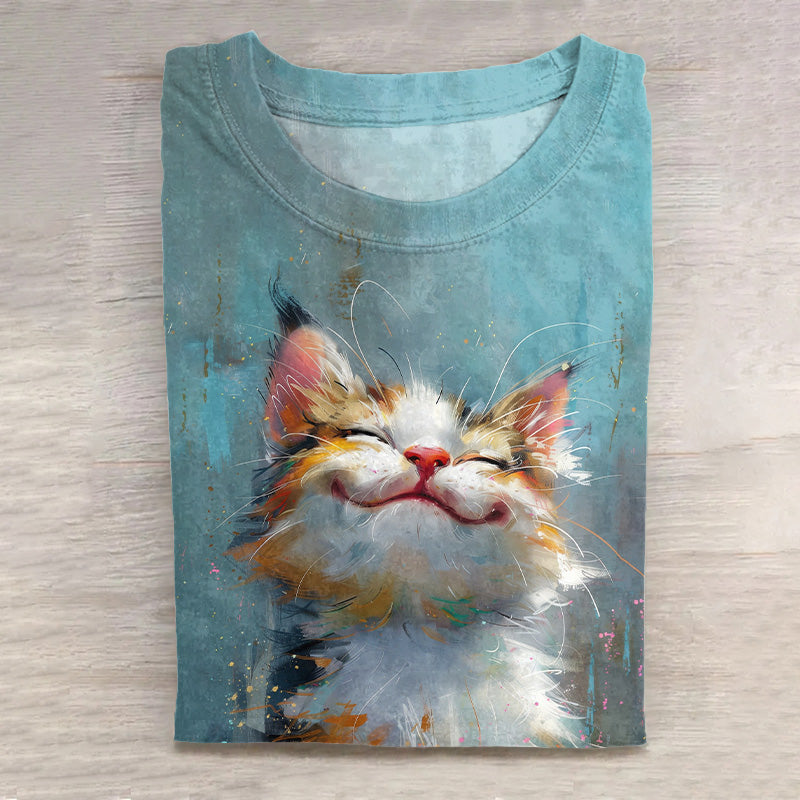 Comstylish Cute Cat Print Short Sleeve Casual T-Shirt
