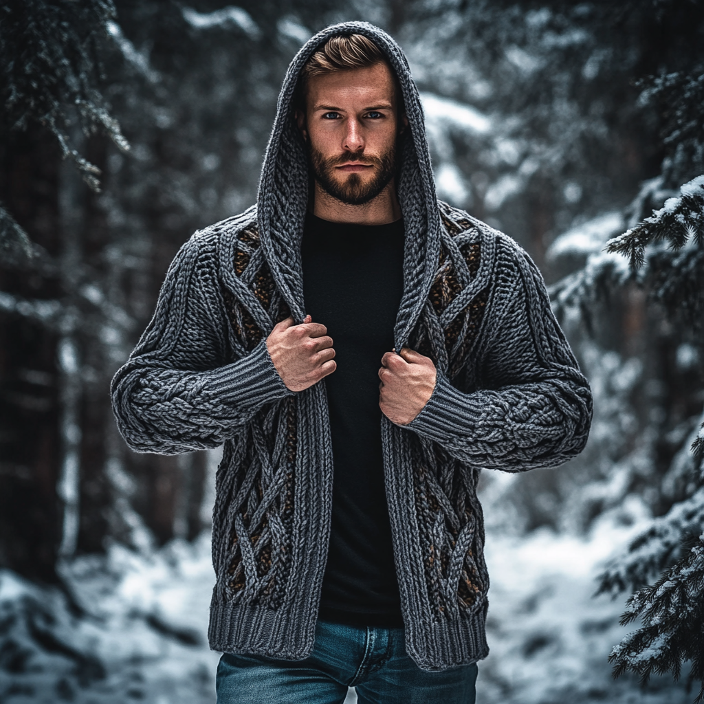 Men's Vintage Celtic Knot Jacquard Chunky Knit Cozy Zip Up Cardigan Sweater artswardrobe