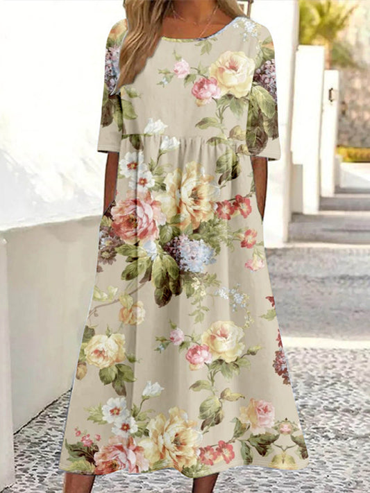 Women's Retro Floral Print Dress artswardrobe