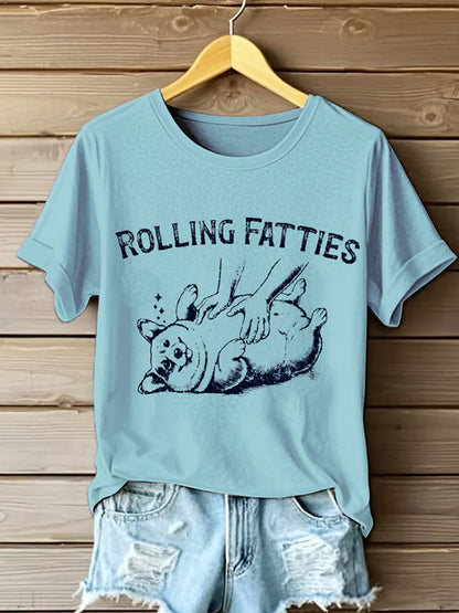 Comstylish Women's Funny Corgi Print Short Sleeve T-shirt