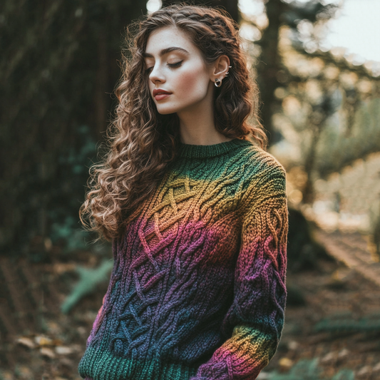 Classic Celtic Chunky Rainbow Color Round Neck Cozy Sweater elevenforest
