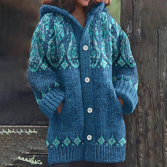 Vintage Jacquard Halibut Fish Art Button Down Cozy Sweater elevenforest