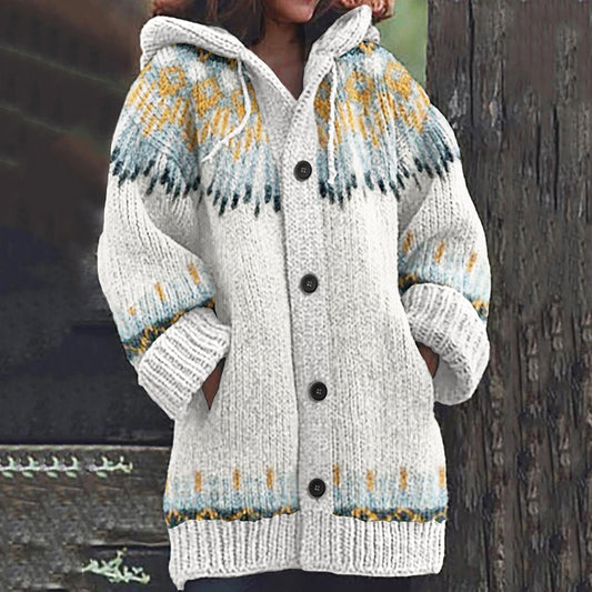 Vintage Geometry Jacquard Button Cozy Sweater elevenforest