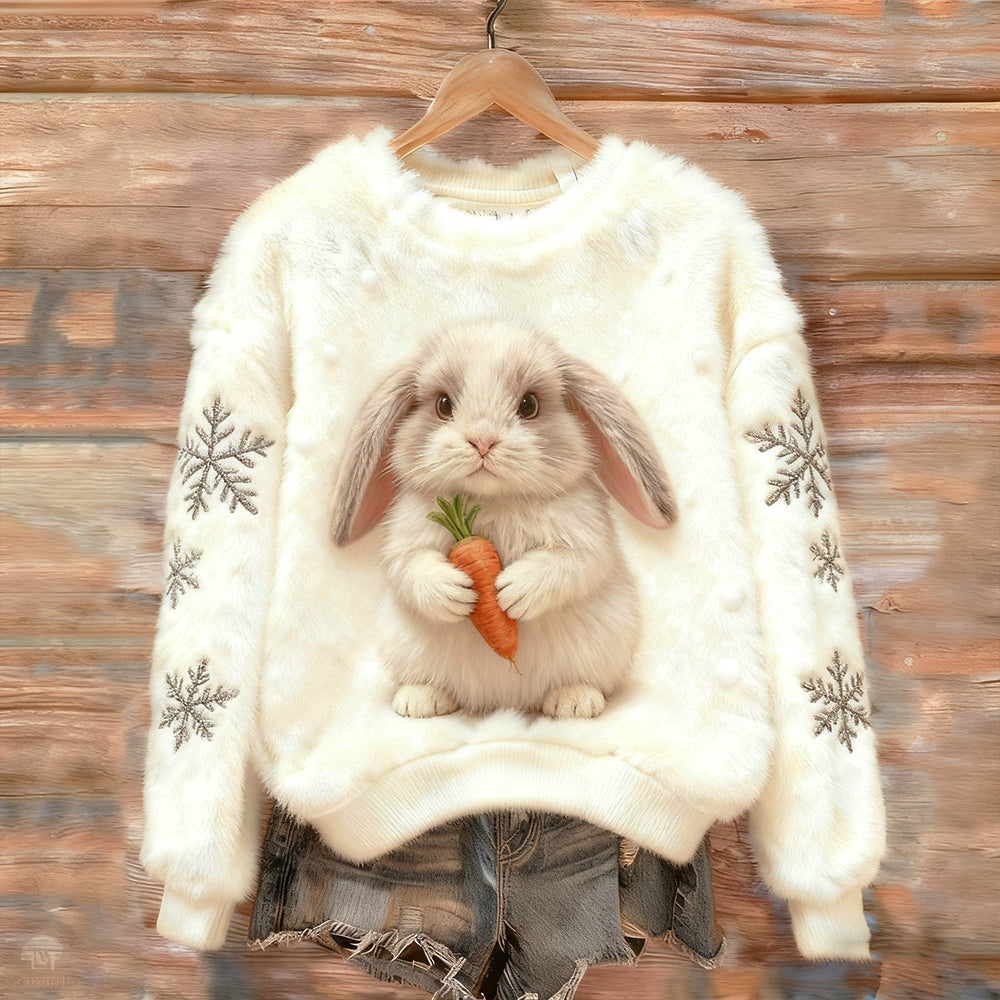 Comstylish Rabbit With Radish Warm Round Neck Sweater